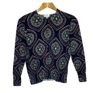 Women's Large Crown & Ivy Black Geometric Pattern Cotton Blend Cardigan Sweater